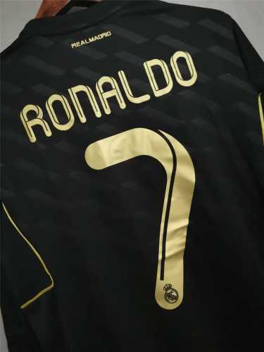 with LFP Patch Retro Jersey Long Sleeve 2011-2012 Real Madrid RONALDO 7 Away Black Soccer Jersey