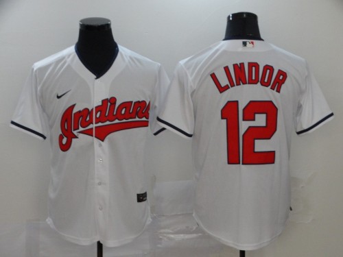 Cleveland Indians 12 LINDOR White 2020 Cool Base Jersey