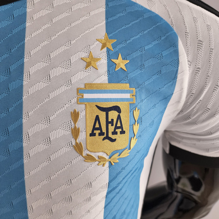 with 3 Stars Player Version 2022 World Cup Argentina Home Soccer Jersey