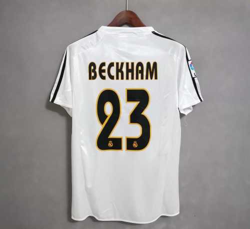 with LFP Patch Retro Jersey 2004-2005 Real Madrid BECKHAM 23 Home Soccer Jersey