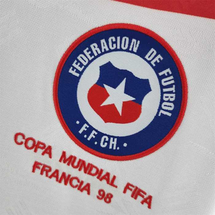 with Front Lettering Retro Jersey Long Sleeve 1998 Chile Away White Soccer Jersey