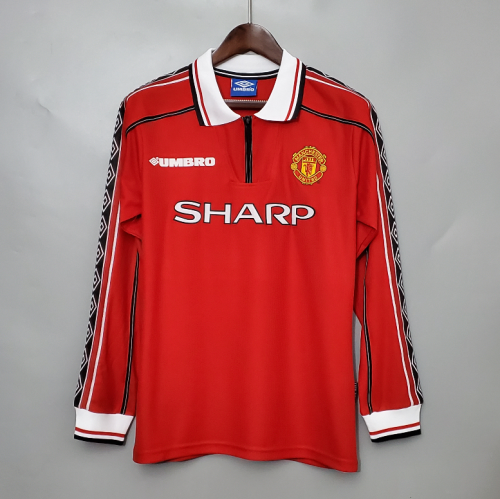 Long Sleeve Retro Jersey 1998-1999 Manchester United Home Soccer Jersey Vintage Football Shirt