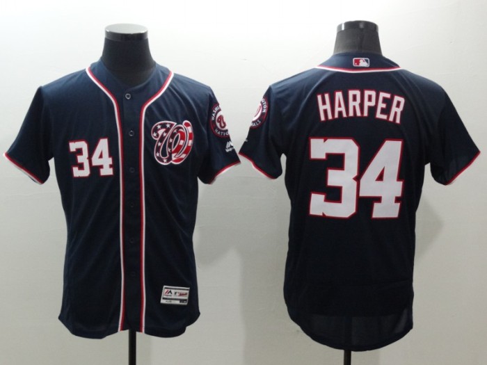 Washington Nationals 34 Bryce Harper Navy Cool Base Jersey