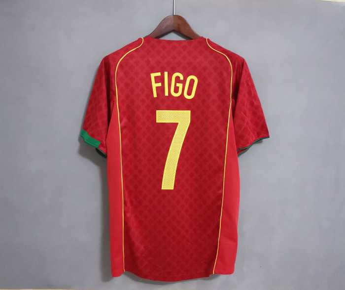 with Front Lettering Retro Jersey 2004 Portugal FIGO 7 Home Soccer Jersey