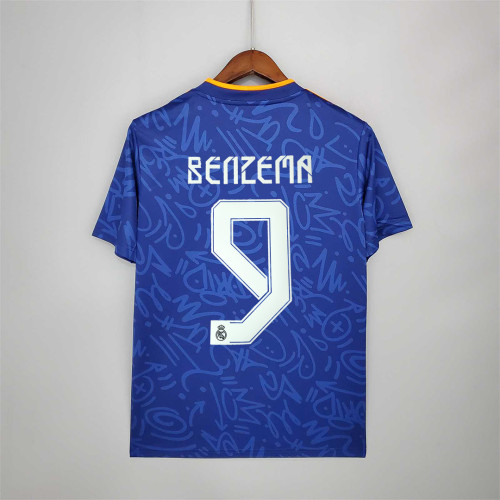Retro Jersey 2021-2022 Real Madrid BENZEMA 9 Away Blue Soccer Jersey