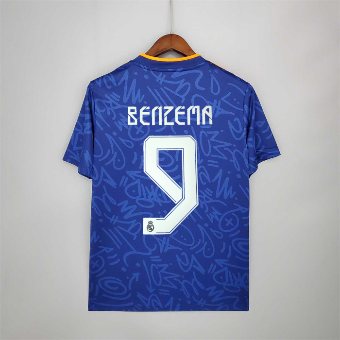 Retro Jersey 2021-2022 Real Madrid BENZEMA 9 Away Blue Soccer Jersey