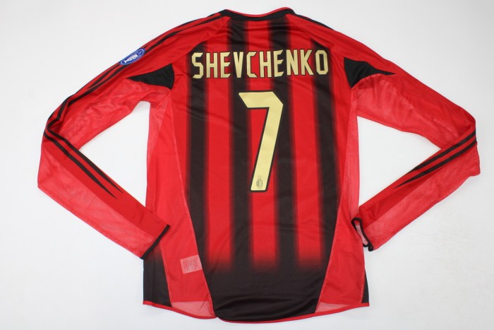 with Scudetto+Serie A+Trophy 6 Patch Long Sleeve Retro AC Maillot 2004-2005 AC Milan SHEVCHENKO 7 Home Vintage Soccer Jersey