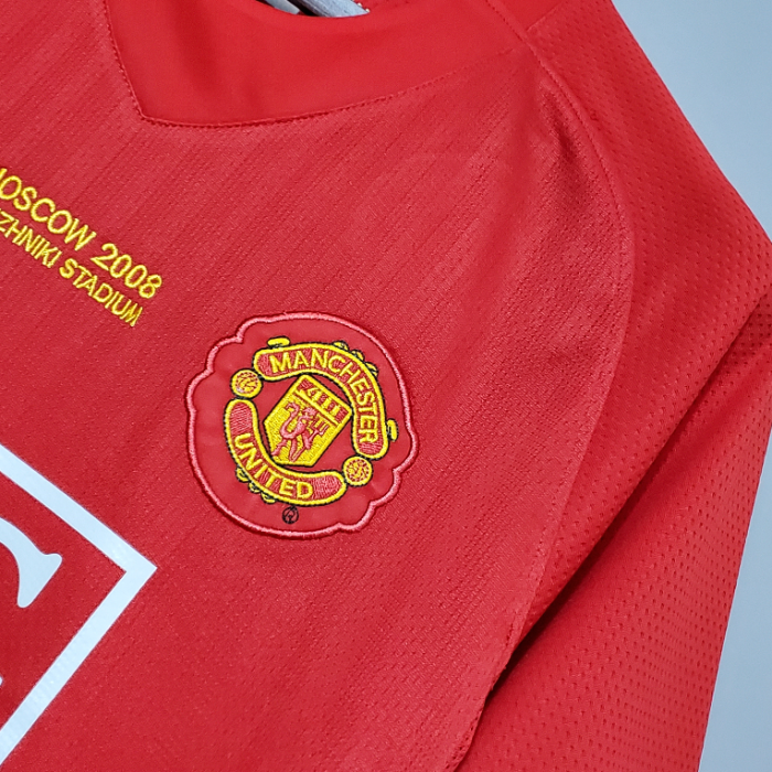 with Front Lettering Retro Jersey 2007-2008 Manchester United Home Champions League Version Soccer Jersey