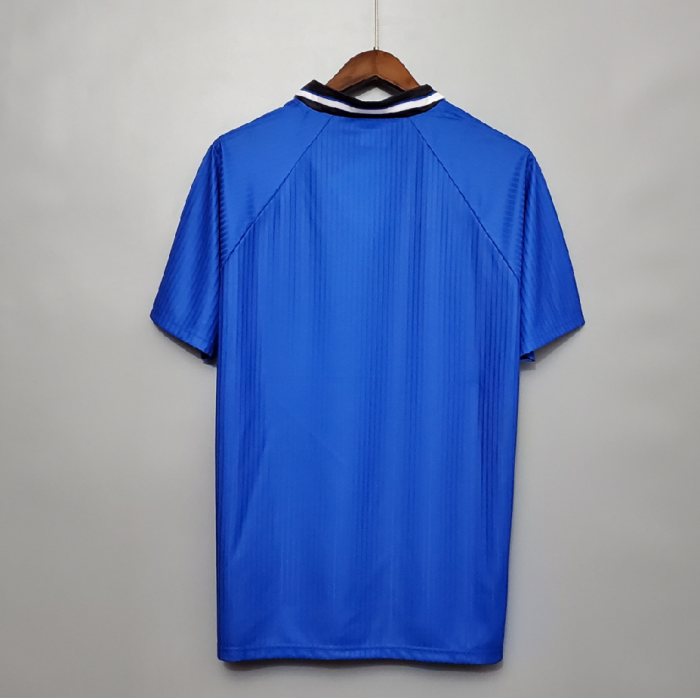 with Golden EPL Patch Retro Jersey 1996-1997 Manchester United Third Away Blue Soccer Jersey