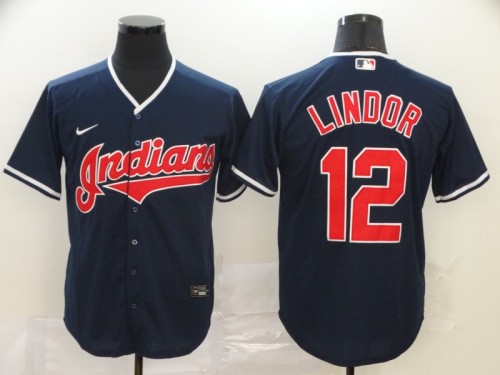 Cleveland Indians 12 LINDOR Dark Blue 2020 Cool Base Jersey
