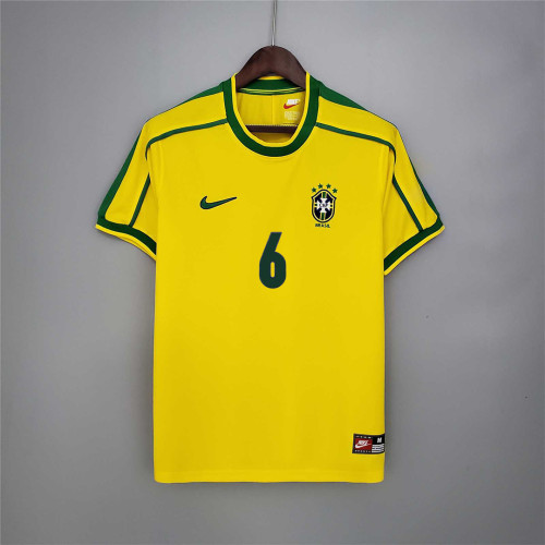 Retro Camisetas de Futbol 1998 Brazil R.CARLOS 6 Home Soccer Jersey Brasil Vintage Shirt