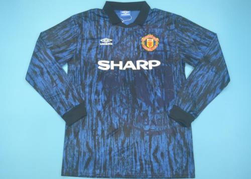 Retro Jersey Long Sleeve 1992-1993 Manchester United Away Blue Soccer Jersey