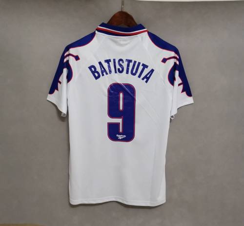 Retro Jersey 1995-1996 Fiorentina 9 BATISTUTA Away White Soccer Jersey Vintage Football Shirt