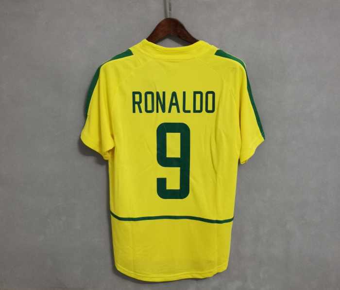 with Patch Retro Jersey 2002 Brazil RONALDO 9 Home Soccer Jersey Brasil Camisetas de Futbol