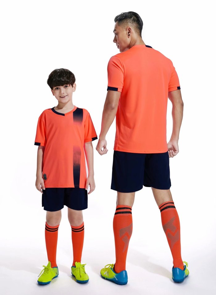 D8817 Orange Youth Set Adult Uniform Blank Soccer Training Jersey Shorts