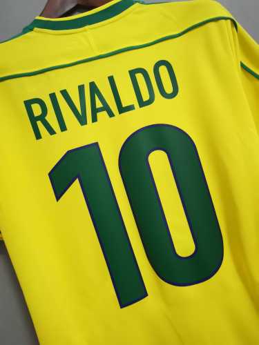 with Front Lettering Retro Jersey 1998 Brazil RIVALDO 10 Home Vintage Soccer Jersey