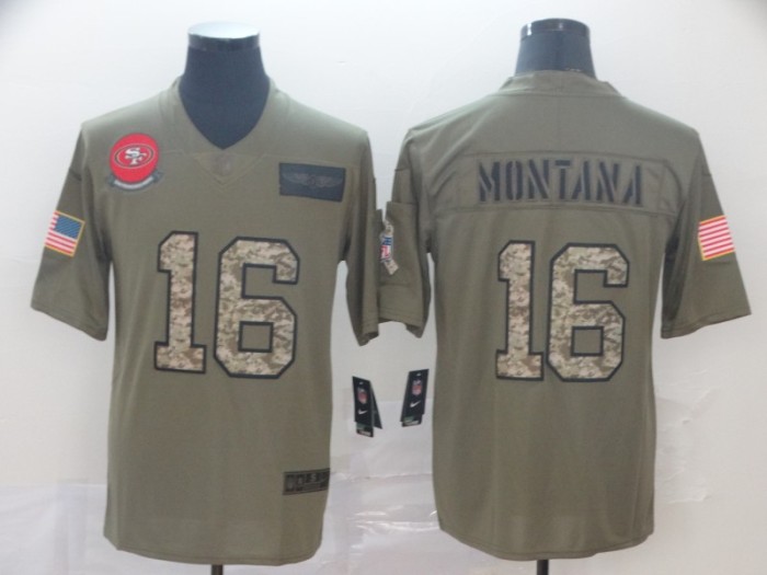 San Francisco 49ers 16 Joe Montana  2019 Olive Camo Salute to Service Limited Jersey