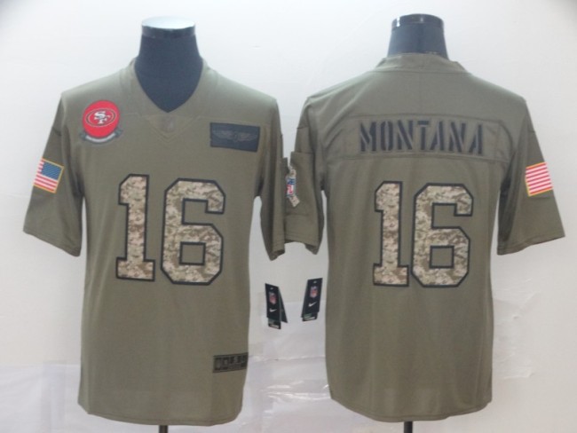 San Francisco 49ers 16 Joe Montana 2019 Olive Camo Salute to Service Limited Jersey