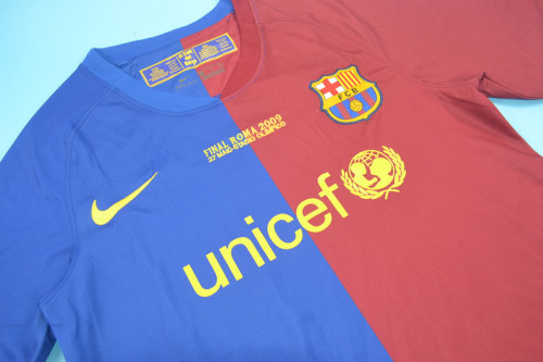 with Front Lettering+UCL Patch Retro Jersey Barcelona 2008-2009 UCL Final Home Soccer Jersey Vintage Camisetas de Futbol