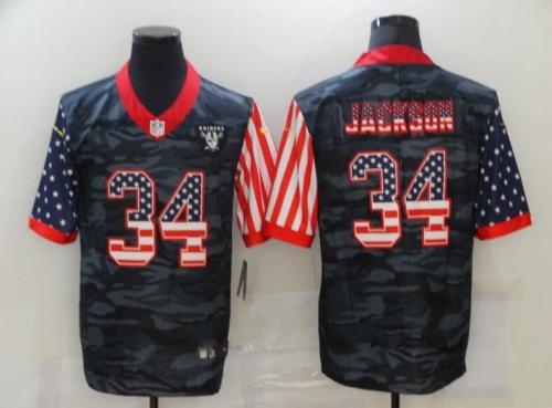 Oakland Raiders 34 JACKSON Black Camo USA Flag Limited Jersey