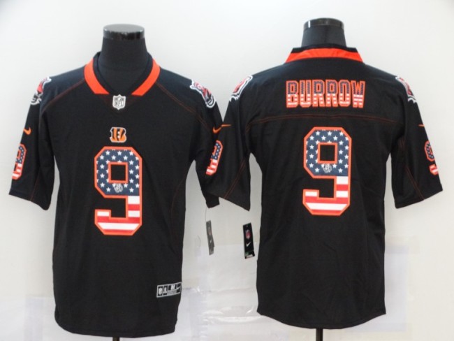 Cincinnati Bengals 9 Joe Burrow Black USA Flag Fashion Limited Jersey