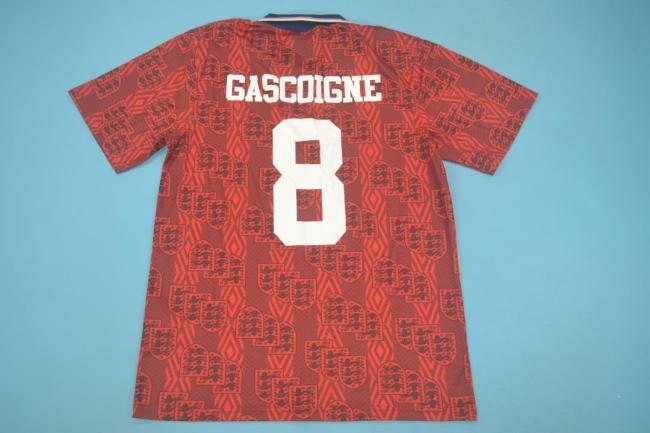 Retro Jersey 1994 England GASCOIGNE 8 Away Red Vintage Soccer Jersey