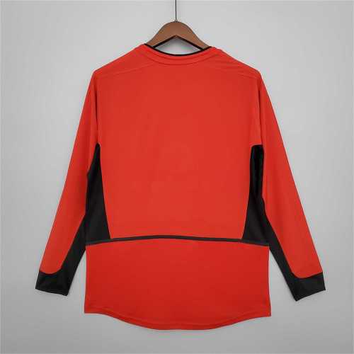 Retro Jersey Long Sleeve 2002-2004 Manchester United Home Soccer Jersey Vintage Football Shirt