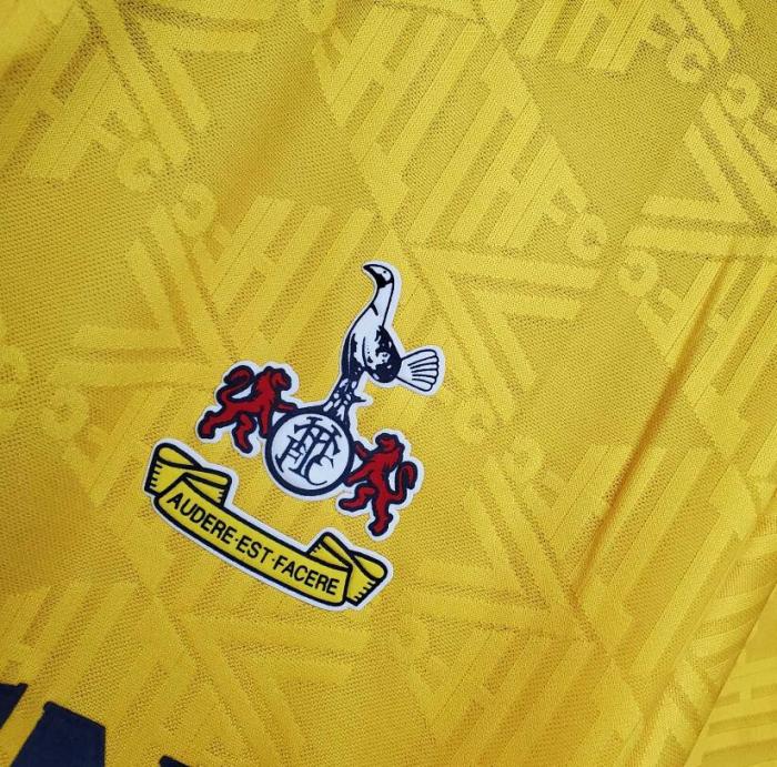 Retro Jersey 1992-1994 TOT Away Yellow Soccer Jersey Spurs Vintage Football Shirt