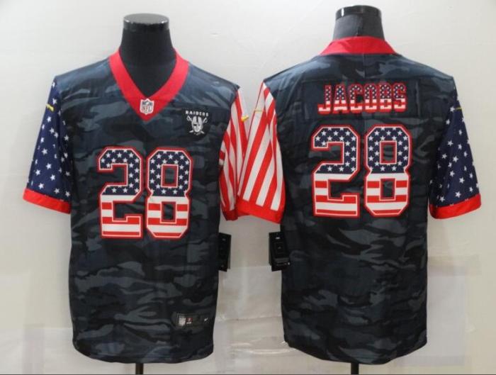 Oakland Raiders 28 JACOBS Black Camo USA Flag Limited Jersey