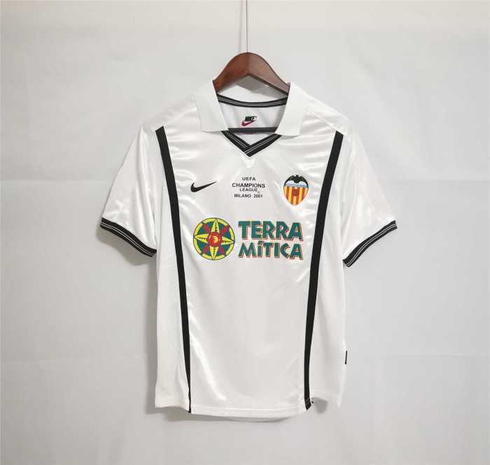 with Front Lettering+UCL Patch Retro Shirt Valencia Camisetas de Futbol 2000-2001 Valencia AIMAR 21UEFA Champions League Home Vintage Soccer Jersey