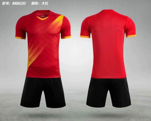 M8620 Magenta Red Tracking Suit Adult Uniform Soccer Jersey Shorts