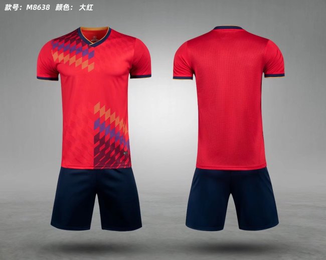 M8638 Red Blank Soccer Training Jersey Shorts