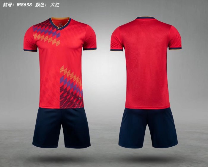 M8638 Red Blank Soccer Training Jersey Shorts