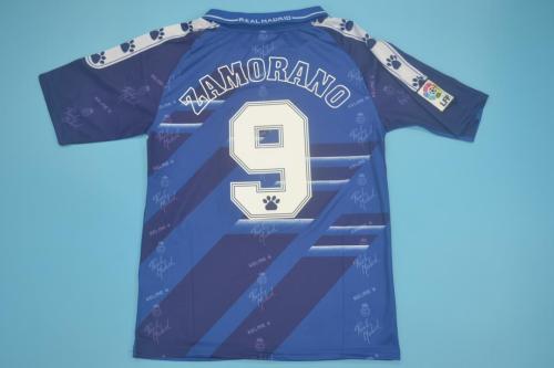 with LFP Patch Retro Jersey 1994-1996 Real Madrid 9 ZAMORANO Away Blue Soccer Jersey