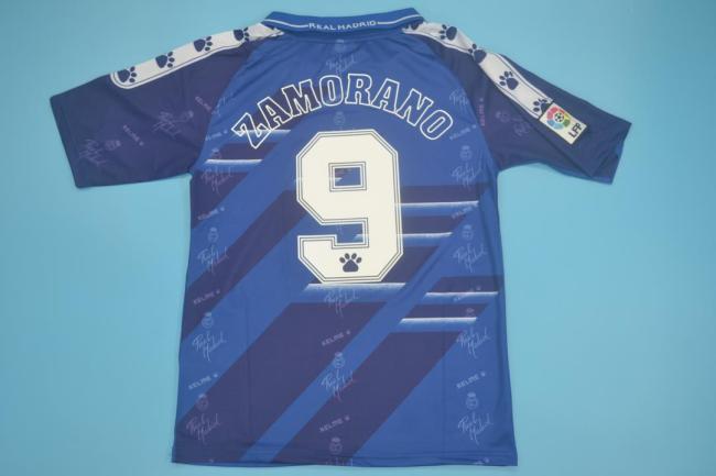 with LFP Patch Retro Jersey 1994-1996 Real Madrid 9 ZAMORANO Away Blue Soccer Jersey