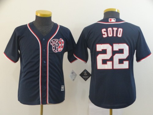 Washington Nationals 22 Juan Soto Navy Youth Cool Base Jersey