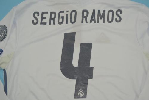 with UCL+Front Patch Long Sleeve Retro Jersey 2016-2017 Real Madrid 4 SERGIO RAMOS Home Soccer Jersey