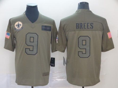 New Orleans Saints 9 Drew Brees 2019 Olive Salute To Service Limited Jersey