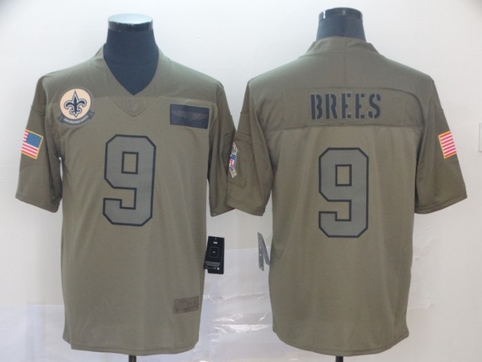 New Orleans Saints 9 Drew Brees 2019 Olive Salute To Service Limited Jersey
