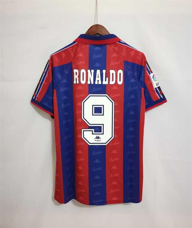 with LFP Patch Retro Jersey 1996-1997 Barcelona 9 RONALDO Home Soccer Jersey Vintage Football Shirt