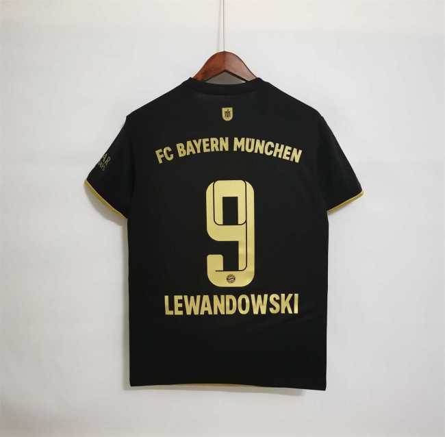 with Bundesliga Patch Retro Jersey 2021-2022 Bayern Munich LEWANDOWSKI 9 Away Black Soccer Jersey