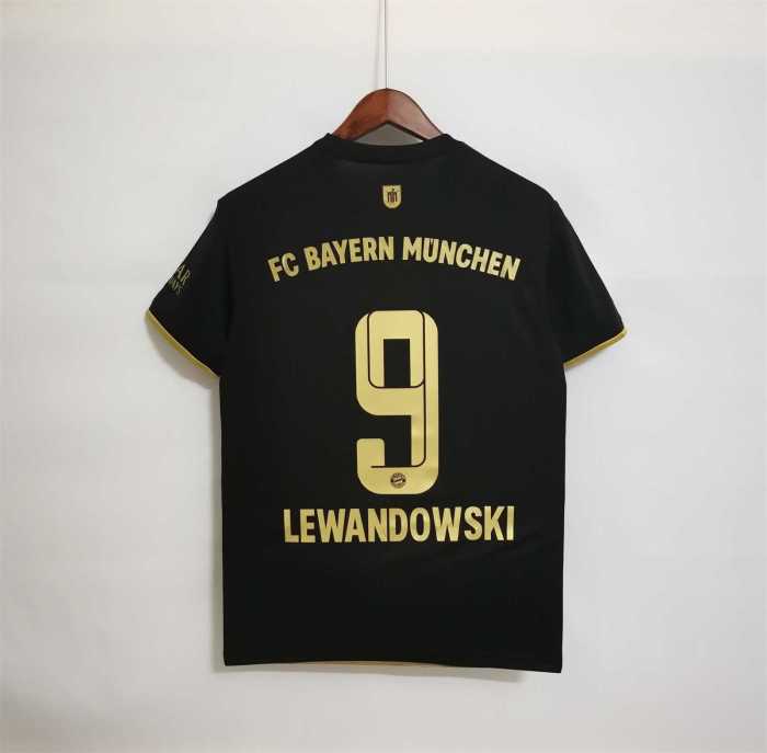 with Bundesliga Patch Retro Jersey 2021-2022 Bayern Munich LEWANDOWSKI 9 Away Black Soccer Jersey