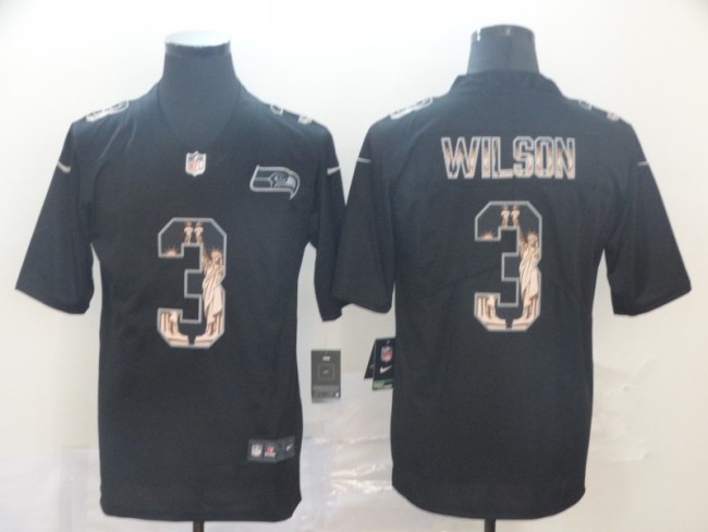 Seattle Seahawks 3 WILSON Black Statue of Liberty Limited Jersey