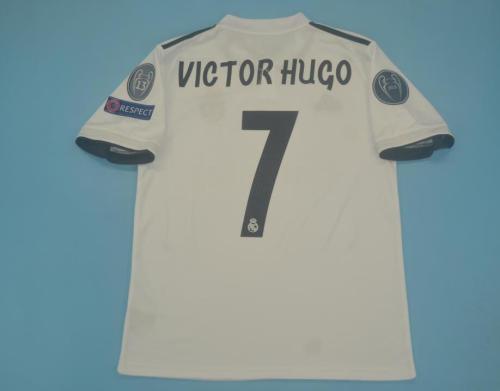 with UCL Patch Retro Jersey 1918-1919 Real Madrid VICTOR HUGO 7 Home Soccer Jersey