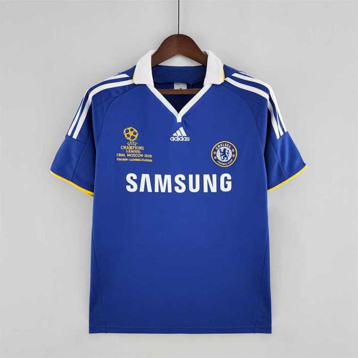 with Front Lettering Retro Jersey 2008-2009 Chelsea UCL Final Home Soccer Jersey Vintage Football Shirt