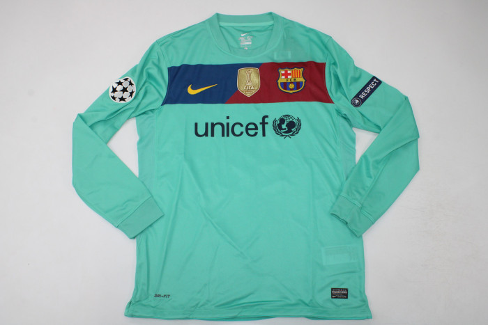 with UCL+Golden FIFA Patch Long Sleeve Retro Barca Camisetas de Futbol 2010-2011 Barcelona MESSI 10 Away Blue Soccer Jersey
