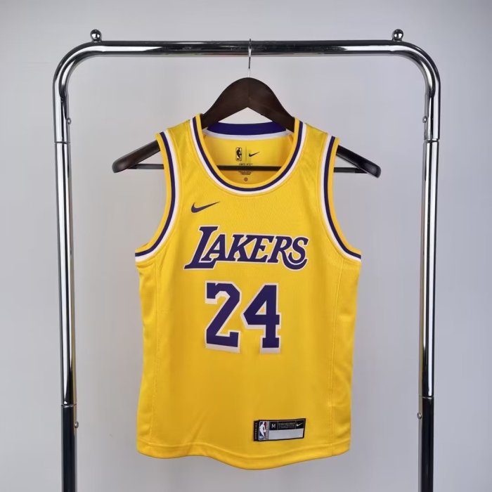 Youth Kids Basketball Shirt Los Angeles Lakers 24 BRYANT Yellow NBA Jersey