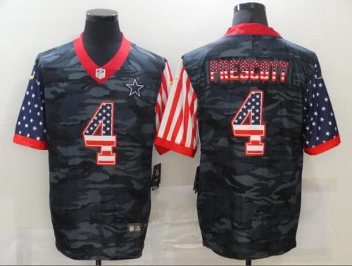 Dallas Cowboys 4 PRESCOTT Camo 2020 USA Flag Salute To Service Limited Jersey