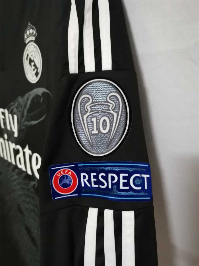 with Gold FIFA Patch+UCL Patch Long Sleeve Retro Jersey 2014-2015 Real Madrid RONALDO 7 Third Away Black Soccer Jersey