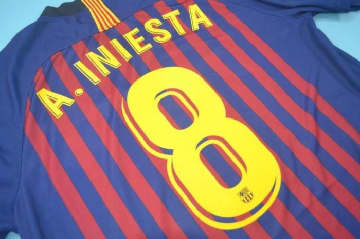 with Front Lettering Retro Jersey Barcelona 2018-2019 Blue/Red A.INIESTA #8 Home Soccer Jersey